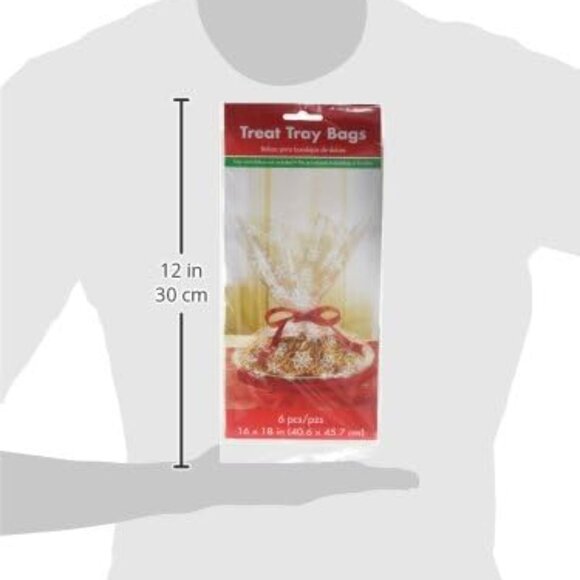 Christmas Snowflake Tray Plastic Party Favour Treat Bag (6 Pieces), Clear, 18" - Picture 6 of 7